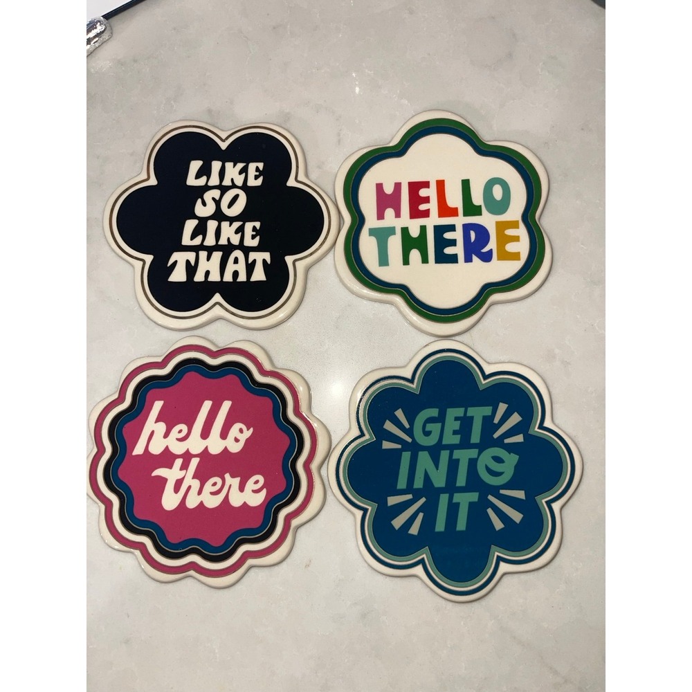Set of 4 Cute Ceramic Coasters Cork Backs